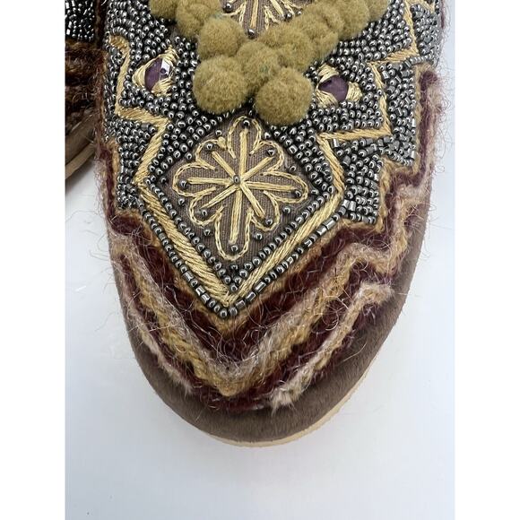 Laidback London Women's Handmade Boho Beaded Slide Slippers Sz38 (7.5) Fur Lined - Picture 3 of 11